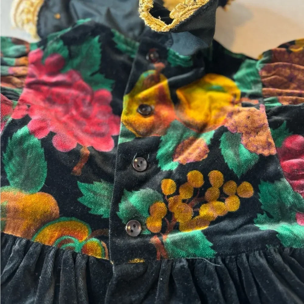 Peaches N Cream Toddler Girl Dress Size 2T Holiday Velvet Floral Black